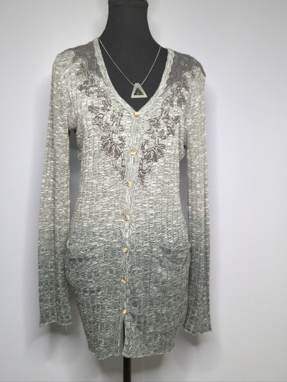 Miss Me Embellished High-Low Ombre Knit Cardigan Sweater Whimsigoth Boho M